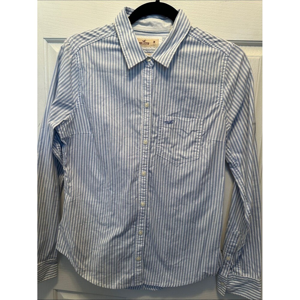Hollister Light Blue and White Striped Button-Down Shirt